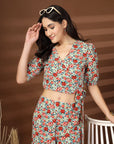 Red Printed Top With Palazzo Co-Ords Set