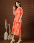 Orange Printed V-Neck Dress