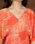 Orange Printed V-Neck Dress