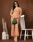 Orange Printed Top With Palazzo Co-Ords Set