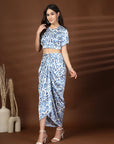 Blue white printed top with Skirt Co-Ords