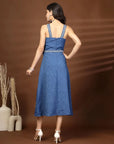Blue Solid Self Design Shoulder Straps Dress