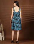 Blue Black abstract print fit & flare dress