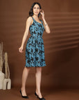 Blue Black abstract print fit & flare dress
