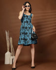 Blue Black abstract print fit & flare dress