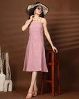 Solid Peach Shoulder straps Dress