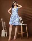 Blue Geometric Print Dress