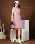 Peach Solid Shirt Collar Dress