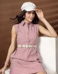 Peach Solid Shirt Collar Dress