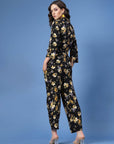 Black Yellow Floral Printed Top and Trousers