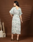 Off White Printed V-Neck Dress