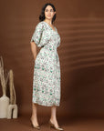 Off White Printed V-Neck Dress