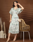 Off White Printed V-Neck Dress