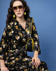 Black Yellow Floral Printed Top and Trousers