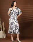 Black White Floral Print V-Neck Dress