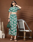 Green Printed Top With Skirt Co-Ords