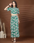 Green Printed Top With Skirt Co-Ords