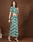Green Printed Top With Skirt Co-Ords