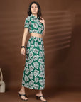 Green Printed Top With Skirt Co-Ords