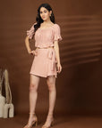 Pink Solid Top With Skirt Co-Ords Set