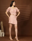 Pink Solid Top With Skirt Co-Ords Set