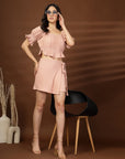 Pink Solid Top With Skirt Co-Ords Set
