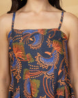 Navy Printed Shoulder Straps Sleeveless Dress