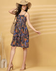 Navy Printed Shoulder Straps Sleeveless Dress