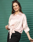 Women Opaque Striped Casual Buttoned Top