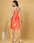 Orange Floral Print Shoulder Straps Sleeveless Dress