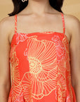 Orange Floral Print Shoulder Straps Sleeveless Dress