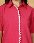 Red Solid Cotton Shirt With Sord Co-Ords