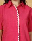 Red Solid Cotton Shirt With Sord Co-Ords