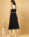 Black Solid Self Design Shoulder Straps Dress