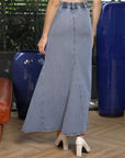 Blue Denim A-Line Maxi Skirt light-blue