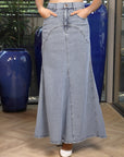 Blue Denim A-Line Maxi Skirt light-blue