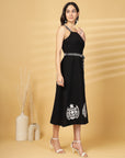 Black Solid Self Design Shoulder Straps Dress
