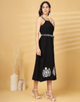 Black Solid Self Design Shoulder Straps Dress