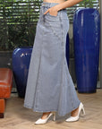 Blue Denim A-Line Maxi Skirt light-blue