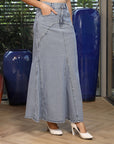 Blue Denim A-Line Maxi Skirt light-blue