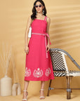 Pink Solid Self Design Shoulder Straps Dress