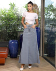 Blue Denim A-Line Maxi Skirt light-blue