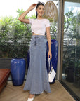 Blue Denim A-Line Maxi Skirt light-blue