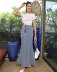 Blue Denim A-Line Maxi Skirt light-blue
