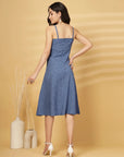 Blue Solid A-line Shoulder Straps Dress