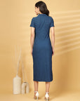 Solid Blue Shirt Collar fit & flare Dress
