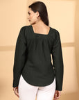 Women Olive Opaque Casual Buttoned Top