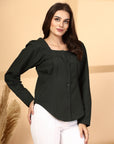 Women Olive Opaque Casual Buttoned Top