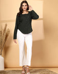 Women Olive Opaque Casual Buttoned Top