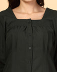 Women Olive Opaque Casual Buttoned Top